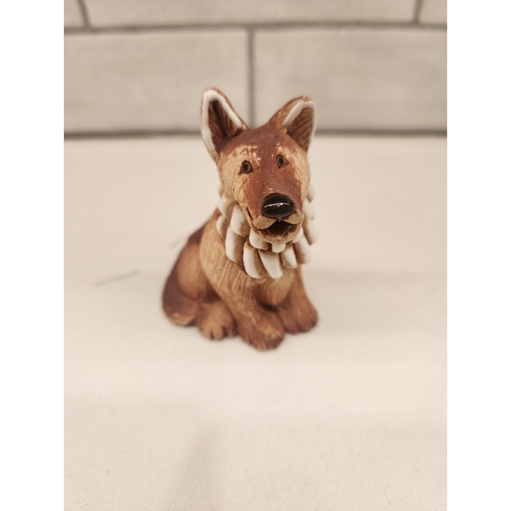 Artesania Rinconada Sitting Brown Collie Dog Uraguay‎ Signed Stoneware Figurine
